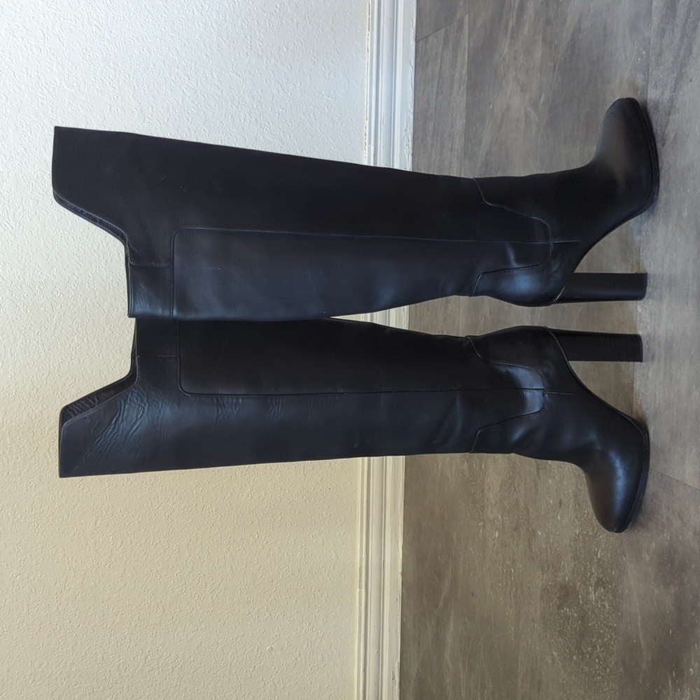 Vince Dempsey Over the Knee Block Heel Leather Boots Black 8M fall sexy chic - Picture 9 of 13